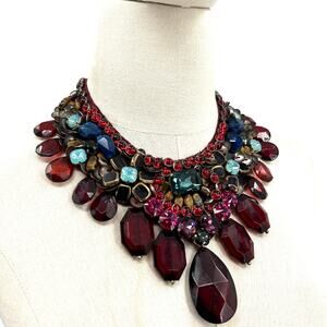 Vintage Y2K Roberta Freymann Burgundy Silk Embellished Bib Necklace